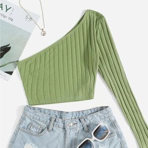 Green off the shoulder crop top